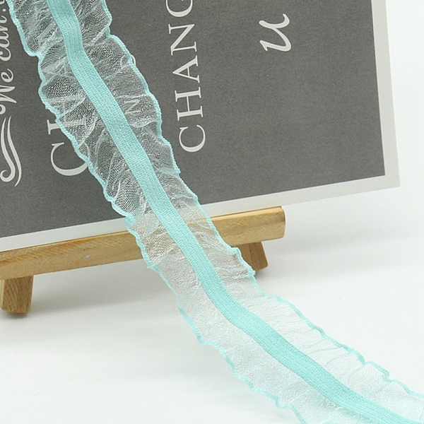 

PandaHall Chinlon Elastic Lace Trim, for Sewing, Gift Package Wrapping, Floral Designing, Aquamarine, 1 inch(25mm), about 50 yards/roll..., Green