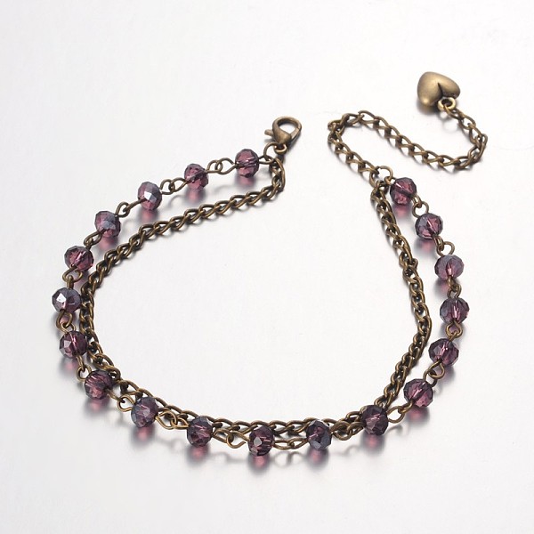 

PandaHall Trendy Glass Beads Anklets, with Iron Chains, Tibetan Style Alloy Heart Charm and Lobster Claw Clasps, Mixed Color, 230mm Glass..., Multicolor