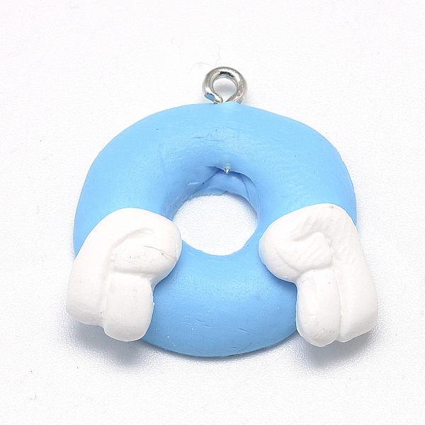 

PandaHall Handmade Polymer Clay Pendants, Donut, Deep Sky Blue, 22~25x23~30x6~7mm, Hole: 2mm Polymer Clay Donut