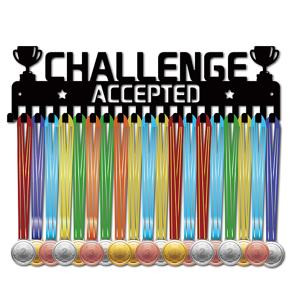 

PandaHall Iron Medal Holder Frame, 20 Hooks Medal Display Hanger Rack, with Screws, Black, Trophy, 150x400mm, Hole: 5mm Iron Trophy Black