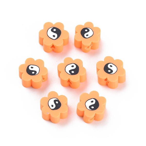 

PandaHall Handmade Polymer Clay Beads, for DIY Jewelry Crafts Supplies, Flower with Yinyang, Dark Orange, 8~9x7.5~8.5x4~4.5mm, Hole...