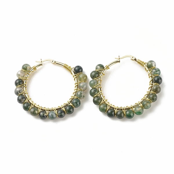 

PandaHall Natural Moss Agate Beaded Hoop Earrings for Women, Real 18K Gold Plated Wire Wrap Big Circle Hoop Earrings, 47~49x51~52x6~6.6mm...