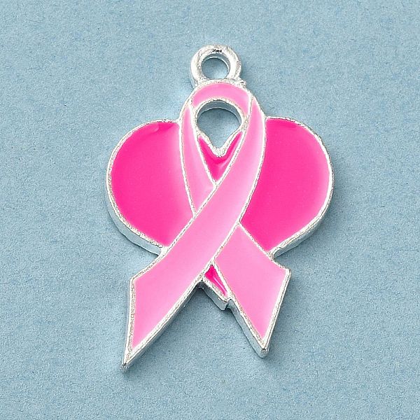 

PandaHall Breast Cancer Pink Awareness Ribbon Theme Alloy Enamel Pendants, Silver, Heart, 23x15.5x1.5mm, Hole: 1.5mm Alloy+Enamel Heart