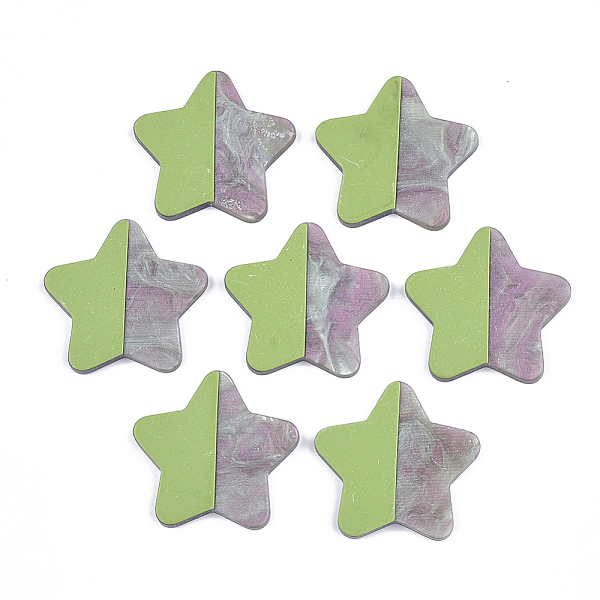 

PandaHall Resin Cabochons, Star, Yellow Green, 29x30x3mm Resin Star Green