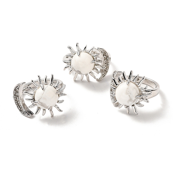 

PandaHall Natural Howlite Sun & Moon Open Cuff Rings, Platinum Brass Jewelry for Women, Lead Free & Cadmium Free, Inner Diameter: 17~18mm...