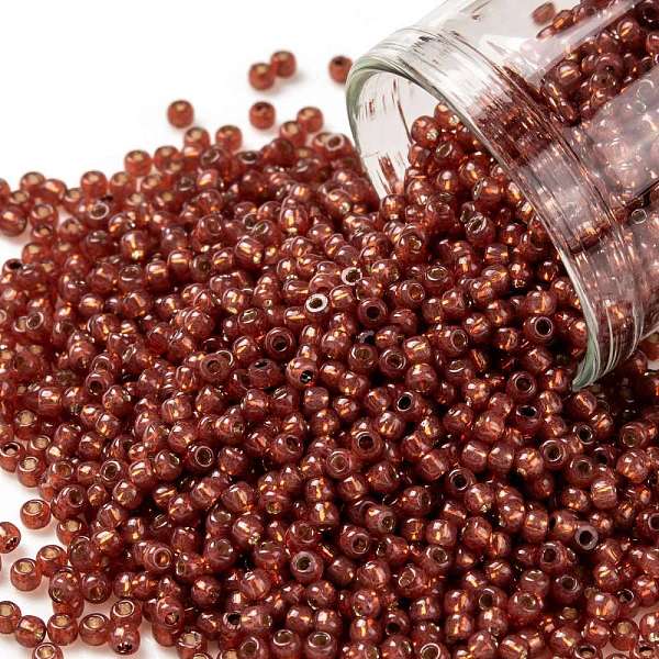 

PandaHall TOHO Round Seed Beads, Japanese Seed Beads, (PF2113) PermaFinish Ruby Opal Silver Lined, 11/0, 2.2mm, Hole: 0.8mm, about..., Red