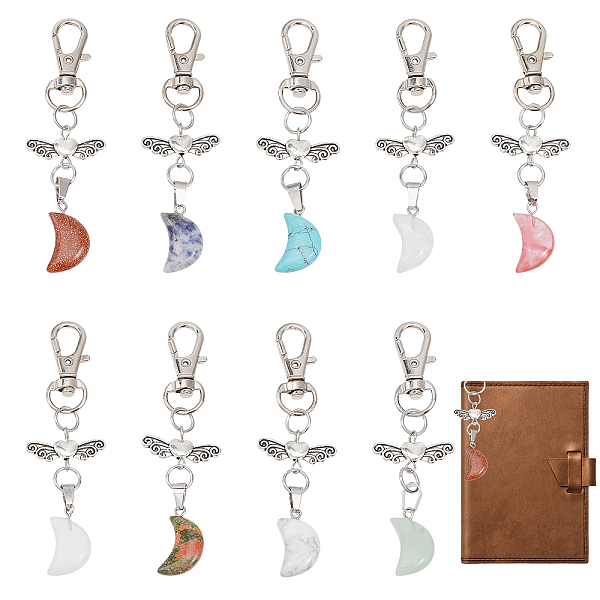 

PandaHall CHGCRAFT 9Pcs 9 Style Gemstone Pendant Decorations, Moon Angel Hanging Ornament, with Alloy Swivel Lobster Claw Clasps, 82mm...