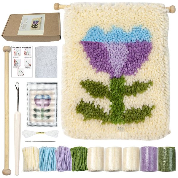 

PandaHall Polycotton Latch Hook Flower Pattern Tapestry Kit, DIY Tapestry Crochet Yarn Kits, Including Instructions, Fabric, Yarn, Wood..., Purple