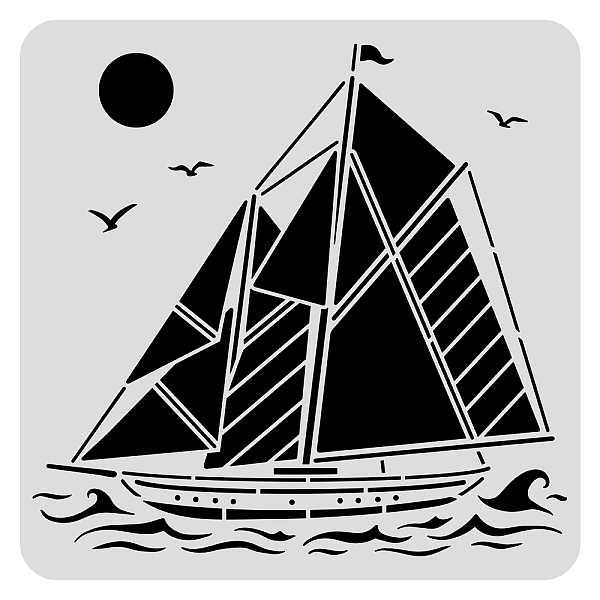 PandaHall BENECREAT Sailboat PET Plastic Drawing Templates 11.8x11.8 Inch/30x30cm Moon Seagull Template Stencil for Scrabooking Card Making...