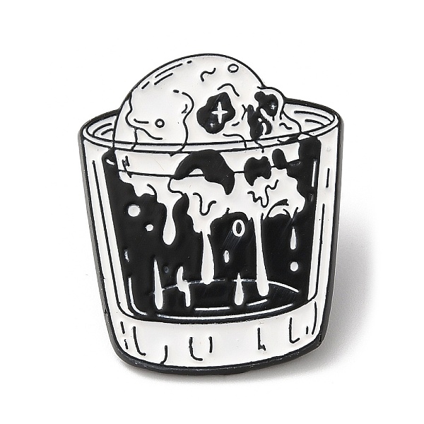 

PandaHall Punk Style Enamel Pin, Black Zinc Alloy Brooch for Backpack Clothes, Skull & Cup, 30x24x1.5mm Alloy+Enamel Skull Black