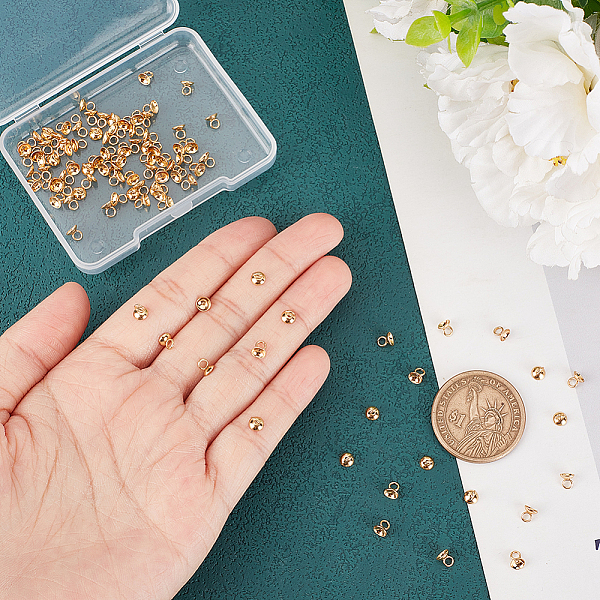 

PandaHall Unicraftale 100Pcs 304 Stainless Steel Bead Cap Pendant Bails, for Globe Glass Bubble Cover Pendant Making, Real 18K Gold Plated...