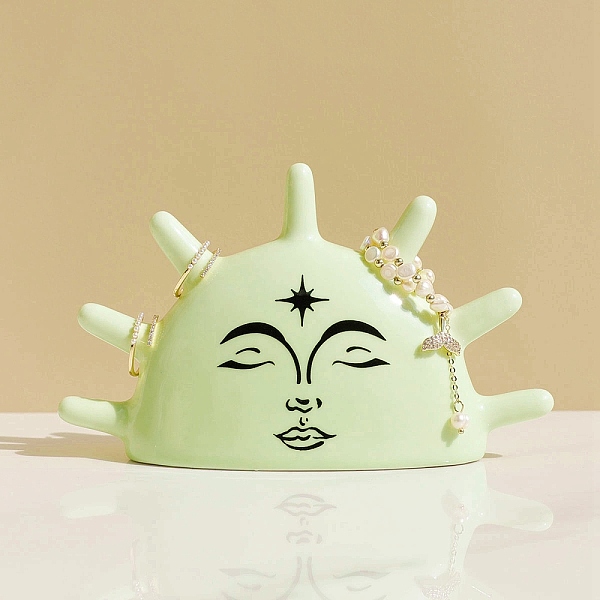 

PandaHall Sun Porcelain Ring Display Stands, Decorative Jewelry Holder for Rings, Yellow Green, 16.5x4.9x10cm Porcelain Sun