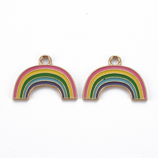 

PandaHall Alloy Enamel Pendants, Cadmium Free & Nickel Free & Lead Free, Rainbow, Light Gold, Colorful, 17x23x1mm, Hole: 2mm Alloy+Enamel...