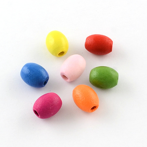 

PandaHall Dyed Natural Wood Beads, Egg Shaped Rugby Wood Beads, Oval, Mixed Color, 10x8mm, Hole: 3mm Wood Oval Multicolor