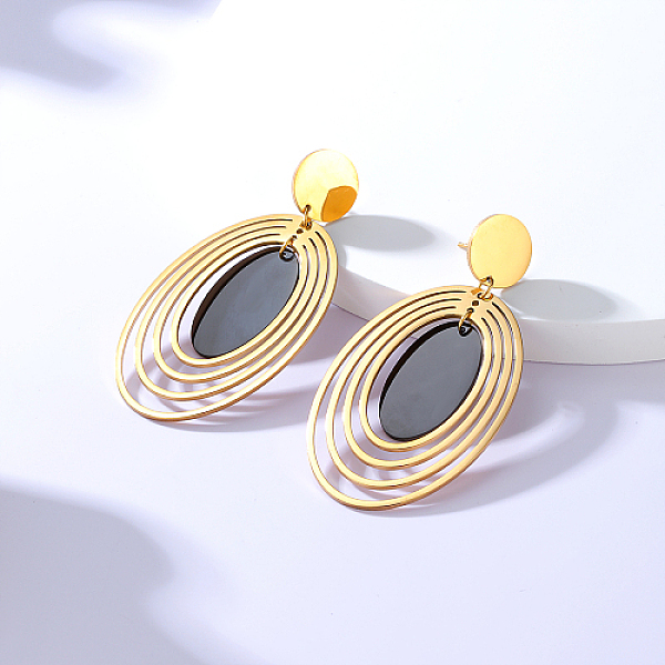 

PandaHall 304 Stainless Steel Dangle Stud Earrings, Oval, Golden, 60x29mm 304 Stainless Steel Oval