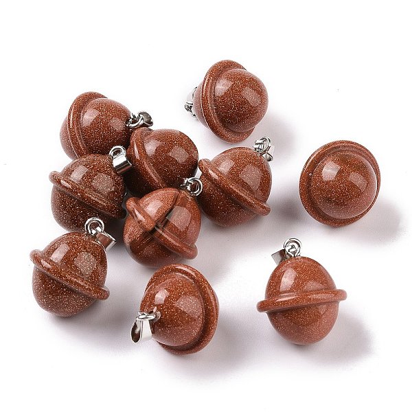 

PandaHall Synthetic Goldstone Pendants, Planet Charms, with Platinum Plated Alloy Snap on Bails, 19.5~21.5x18~18.5mm, Hole: 5.5x3.3mm...