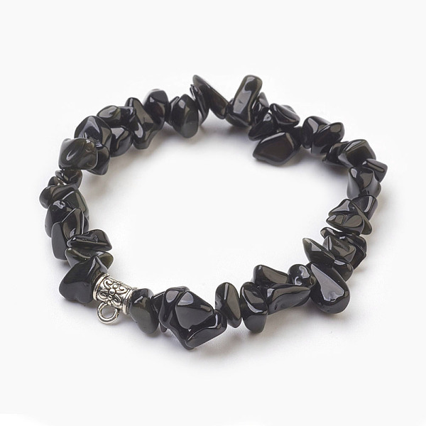

PandaHall Natural Obsidian Beads Stretch Bracelets, with Alloy Findings, Chip, 1-3/4 inch(4.5cm) Obsidian