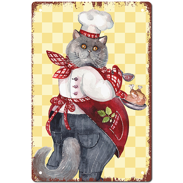 

PandaHall CREATCABIN Cat Tin Sign Vintage kitchen Metal Tin Sign Retro Funny Animals Cat Cook Signs for Home Garden Kitchen Bar Pub Living..., Gray