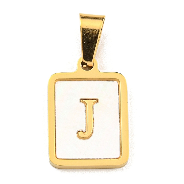

PandaHall Vacuum Plating 304 Stainless Steel Pave Natural White Shell Pendants, Rectangle with Letter Charms, Golden, Letter J...