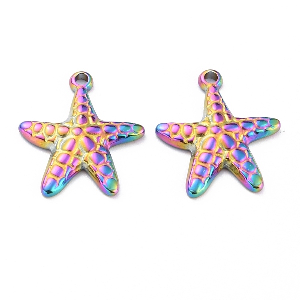 

PandaHall Ion Plating(IP) 304 Stainless Steel Pendants, Starfish, Rainbow, Rainbow Color, 23x19x3mm, Hole: 2mm 304 Stainless Steel Starfish