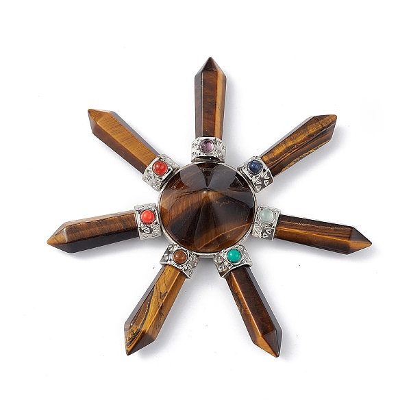

PandaHall Chakra Natural Tiger Eye Energy Tower Pyramid, 7 Point Tower Hexagon Prism Ornament Meditation Energy Emitter, 101~106x20.5mm...