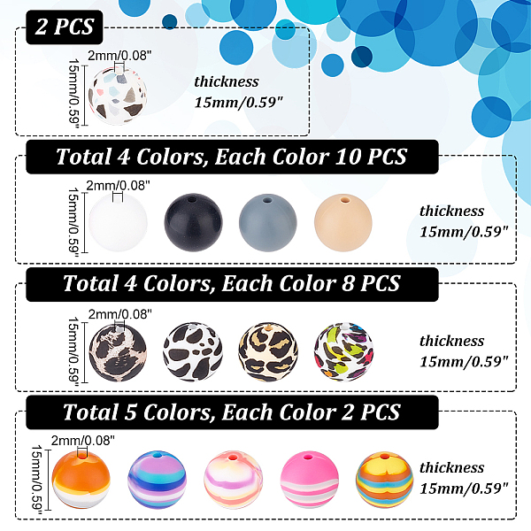 

PandaHall DICOSMETIC 60Pcs 14 Styles Round Rubber Bead Loose Silicone Bead Silicone Spacer Bead Colorful Round Assorted Bead Soft Loose Bead..., Multicolor
