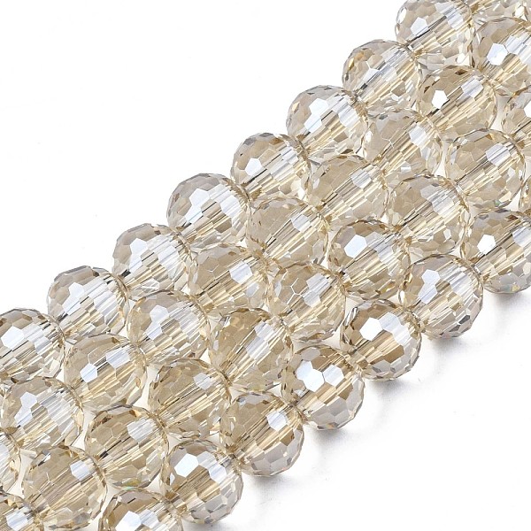 

PandaHall Electroplate Transparent Glass Beads Strands, , Faceted, Round, Wheat, 8x7mm, Hole: 1.6mm, about 71pcs/strand, 19.88 inch(50.5cm)..., Orange