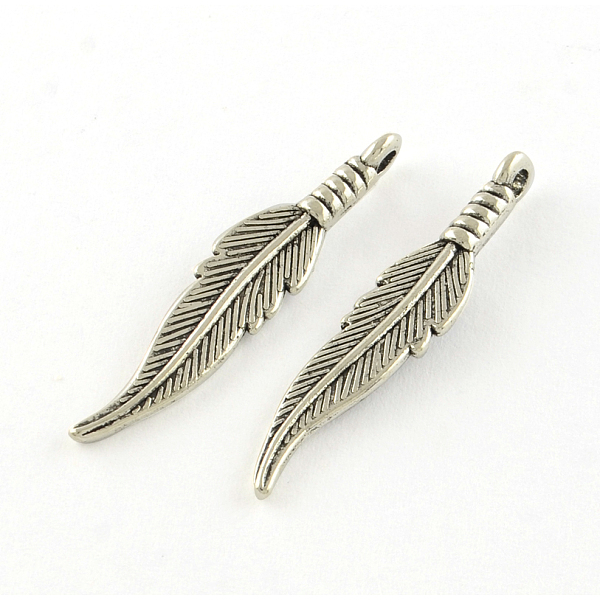 

PandaHall Tibetan Style Alloy Pendants, Leaf, Cadmium Free & Lead Free, Antique Silver, 31.5x6.5x2.5mm, Hole: 2mm Alloy Leaf