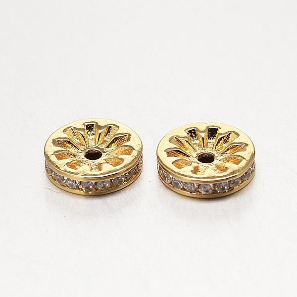 

PandaHall Brass Micro Pave Grade AAA Cubic Zirconia Beads, Disc, Cadmium Free & Nickel Free & Lead Free, Real 18K Gold Plated, 6x3mm, Hole...