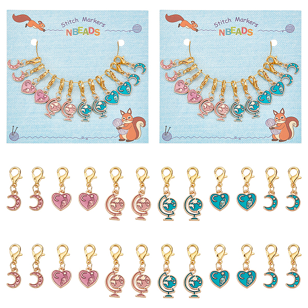 

PandaHall Globe & Moon & Heart Pendant Stitch Markers, Alloy Enamel Crochet Lobster Clasp Charms, Locking Stitch Marker with Wine Glass..., Multicolor