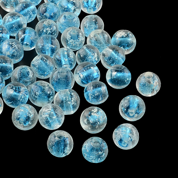 PandaHall Handmade Luminous Lampwork Beads, Round, Deep Sky Blue, 9~10mm, Hole: 1~2mm Lampwork Round Blue