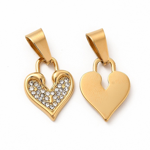 

PandaHall Ion Plating(IP) 304 Stainless Steel Pendants, with Crystal Rhinestone and 201 Stainless Steel Snap on Bails, Heart Pad Charms..., Clear