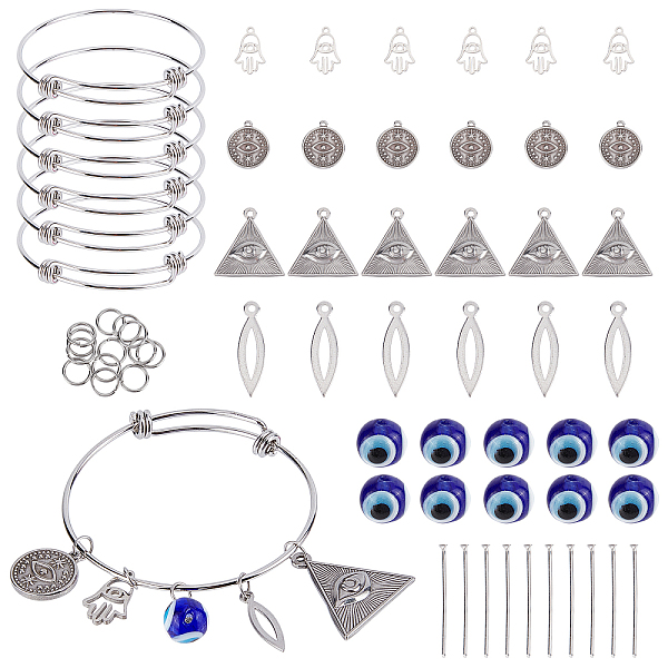 PandaHall BENECREAT DIY Evil Eye Bangle Making Kit, Including 201 Stainless Steel Pendants & Expandable Bangle Making, 304 Stainless Steel...