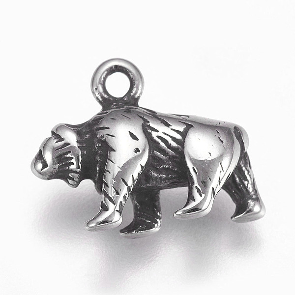

PandaHall 304 Stainless Steel Pendants, Zuni Bear, Antique Silver, 12x16x5mm, Hole: 1.5mm 304 Stainless Steel Bear