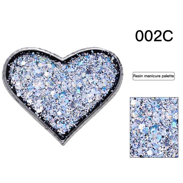 PandaHall Epoxy Resin Color Palette, Makeup Cosmetic Nail Art Tool, with Alloy and Paillette/Sequins, Heart, Gunmetal, 55.5x67x4mm Resin