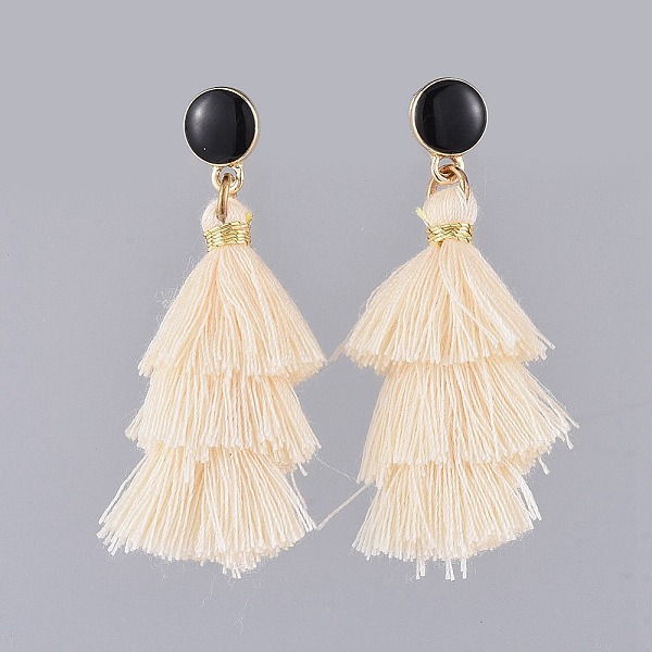 

PandaHall Polycotton(Polyester Cotton) Tassel Dangle Earrings, with Alloy Enamel Stud Earring Findings, Platinum & Golden, 47.5~49mm, Pin...