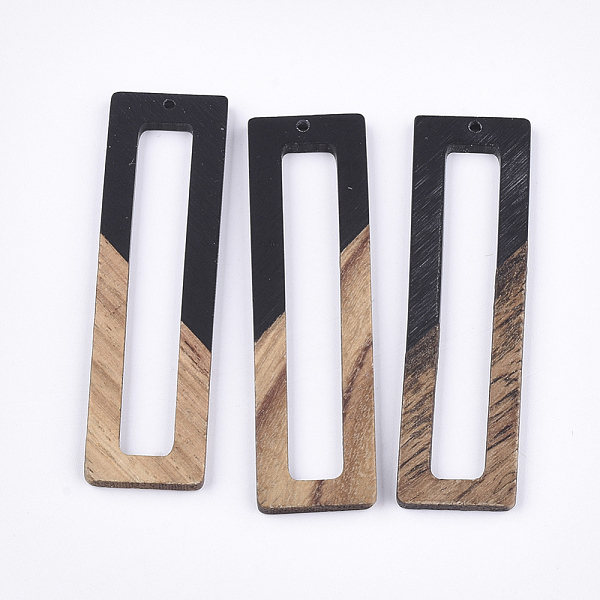 

PandaHall Resin & Walnut Wood Big Pendants, Rectangle, Black, 60.5~61x17x3mm, Hole: 1.6mm Resin+Wood Rectangle Black