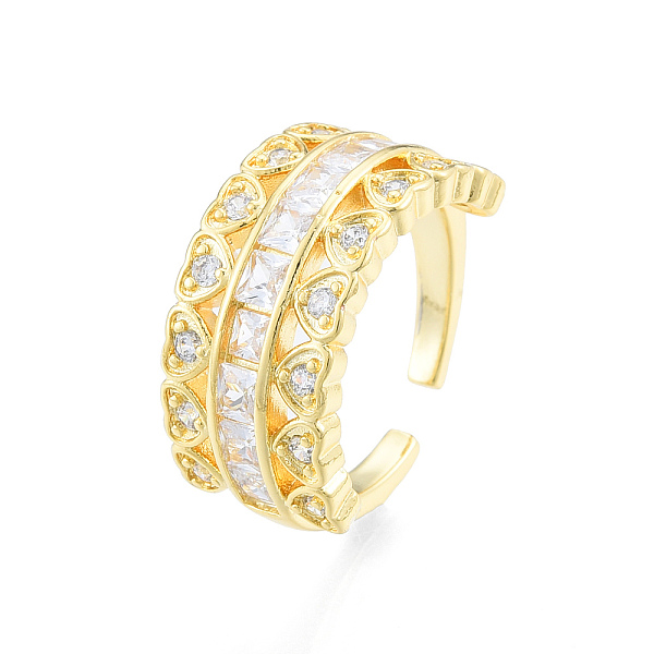 

PandaHall Cubic Zirconia Heart Open Cuff Ring, Real 18K Gold Plated Brass Jewelry for Women, Nickel Free, Clear, US Size 7 1/2(17.7mm)...