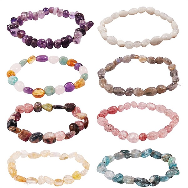 

PandaHall 8Pcs 8 Style Natural Mixed Nuggets Gemstone Beads Stretch Bracelets for Kids, Tumbled Stone, Inner Diameter: 1-3/4~1-7/8 inch...