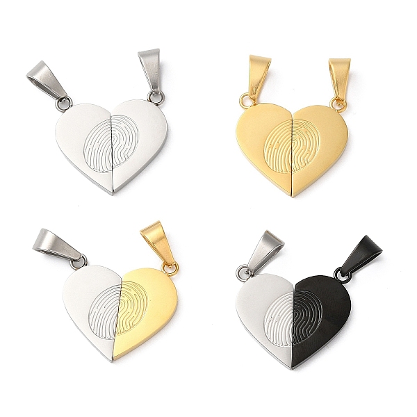 

PandaHall Vacuum Plating 304 Stainless Steel Split Pendants, Couple Pendants, Heart with Fingerprint Charm, Mixed Color, 23x24.5x2mm, Hole...