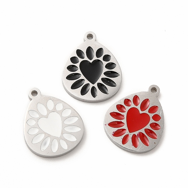 

PandaHall 304 Stainless Steel Enamel Pendants, Teadrop with Heart Pattern, Mixed Color, 15x12x1mm, Hole: 1.2mm Alloy+Enamel Heart Multicolor
