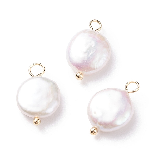 

PandaHall Natural Baroque Pearl Keshi Pearl Pendants, Cultured Freshwater Pearl, with Brass Loops, Flat Round, Floral White, Golden...