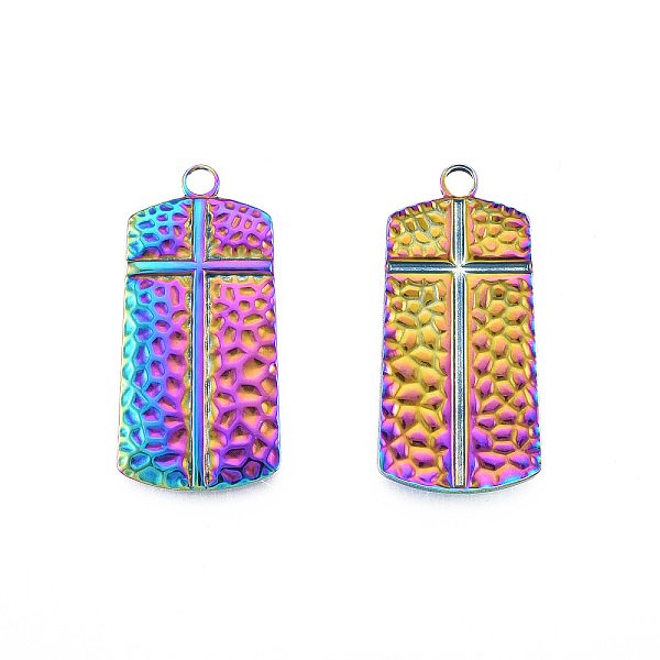 

PandaHall Ion Plating(IP) 201 Stainless Steel Pendants, Rectangle with Cross, Rainbow Color, 33.5x16.5x2mm, Hole: 3mm 201 Stainless Steel...