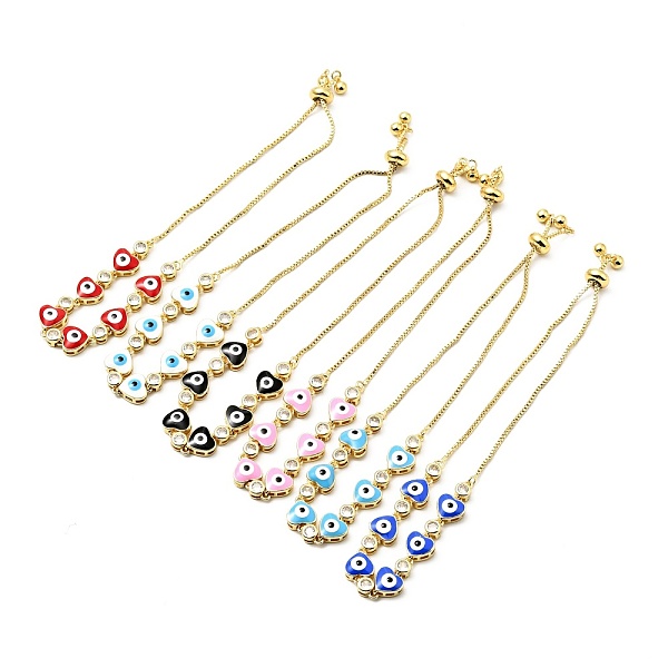 

PandaHall Clear Cubic Zirconia & Enamel Heart with Evil Eye Links Slider Bracelet, Gold Plated Brass Jewelry for Women, Lead Free & Cadmium..., Multicolor