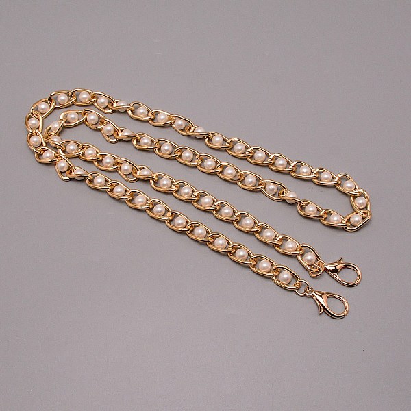 

PandaHall Aluminum Chain Bag Strap, with Resin Pearl & Aluminum Clasps, for Bag Replacement Accessories, Light Gold, 102x1.2x0.8cm Aluminum