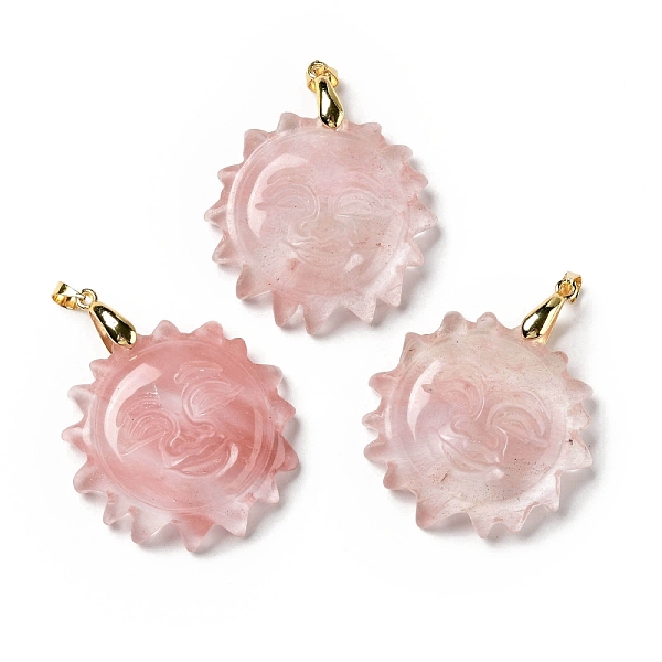 

PandaHall Cherry Quartz Glass Pendants, with Golden Tone Brass Findings, Lead Free & Cadmium Free, Sun with Smiling Face, 42x34~35x10.5mm...