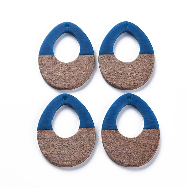 

PandaHall Opaque Resin & Walnut Wood Pendants, Two Tone, Teardrop, Royal Blue, 37x28.5x3mm, Hole: 2mm Resin+Wood Teardrop