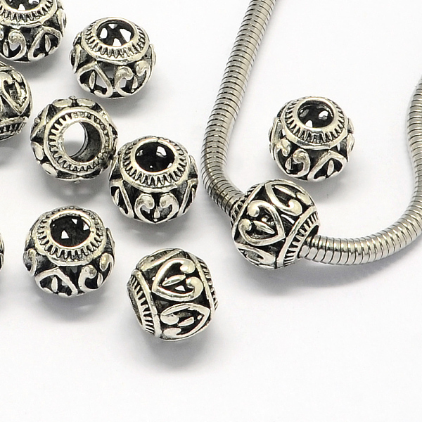 

PandaHall Alloy European Beads, Large Hole Beads, Rondelle, Hollow, Antique Silver, 11x9mm, Hole: 4.5mm Alloy Rondelle