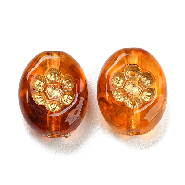 

PandaHall Plating Transparent Acrylic Beads, Golden Metal Enlaced, Oval with Flower, Chocolate, 13.5x11x5.5mm, Hole: 1.8mm, about..., Brown