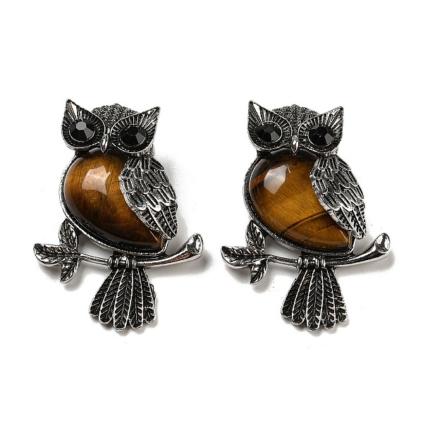

PandaHall Natural Tiger Eye Pendants, Antique Silver Plated Owl Charms with Blak Glass, 45x33.5x19mm, Hole: 8x9.5mm Tiger Eye Owl